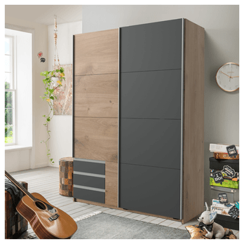 Šatní skříň ERICA grafitová/přírodní, šířka 135 cm 1