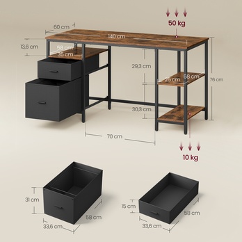 Pracovní stůl FEET hnědá/černá 5