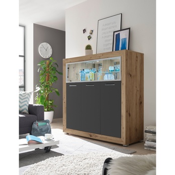 Vitrína FERNANDO T21 dub artisan/matná šedá 1