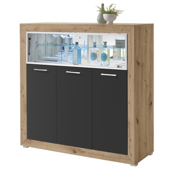 Vitrína FERNANDO T21 dub artisan/matná šedá 4