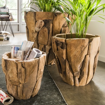 Dřevěný obal na květináč FLINT přírodní, výška 60 cm 1