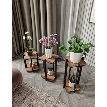 Stojan na květiny FLOWER 2 ořech/černá, set 3 ks 2