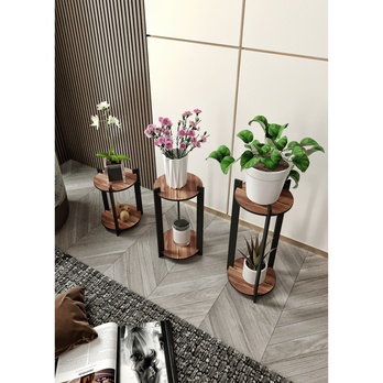 Stojan na květiny FLOWER ořech/černá, set 3 ks 1