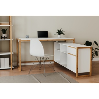 Rohový PC stůl FREDDIE 37A bílá/dub artisan 1
