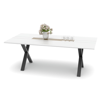 Jídelní stůl FRESNO bílá/černá, X-konstrukce, šířka 210 cm 1