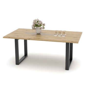 Jídelní stůl FRESNO dub artisan/černá, U-konstrukce, šířka 180 cm 2