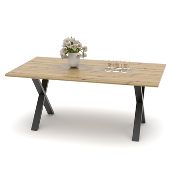 Jídelní stůl FRESNO dub artisan/černá, X-konstrukce, šířka 180 cm 2