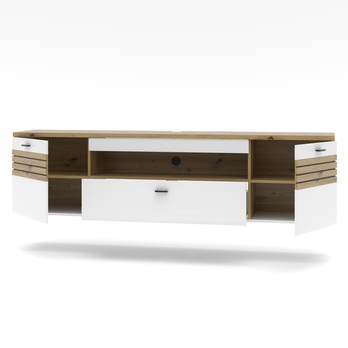 Závěsná TV komoda FRESNO bílá/dub artisan, šířka 200 cm 1