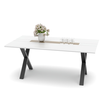 Jídelní stůl FRESNO bílá/černá, X-konstrukce, šířka 180 cm 2