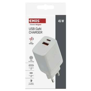 USB adaptér GAN bílá, 1x USB-A, 1x USB-C, 45W 2