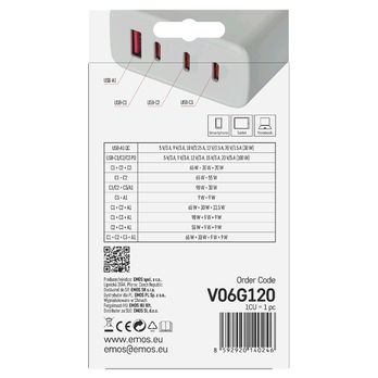 USB adaptér GAN bílá, 1x USB-A, 3x USB-C, 120W 4