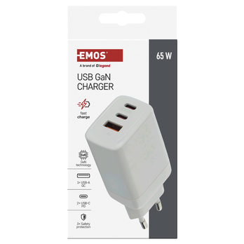 USB adaptér GAN bílá, 1x USB-A, 2x USB-C, 65W 2