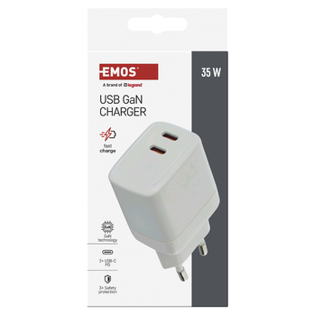 USB adaptér GAN bílá, 2x USB-C, 35W 1