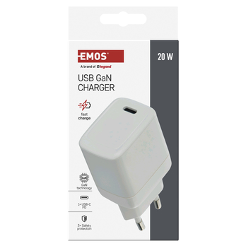 USB adaptér GAN bílá, 1x USB-C, 20W 2