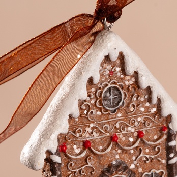 Dekorace perníkový domeček GINGERBREAD hnědá/bílá, výška 9 cm 1