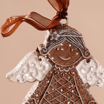 Dekorace perníkový andílek GINGERBREAD hnědá/bílá, výška 10 cm 1