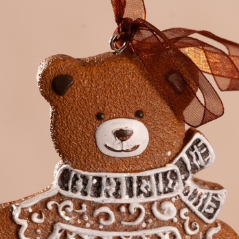 Dekorace perníkový medvídek GINGERBREAD hnědá/bílá, výška 9 cm 1