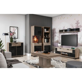 TV Komoda GOGER GT1 dub/černá lesklá 1