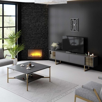 TV komoda GOLD LINE 2 antracitová/zlatá 1