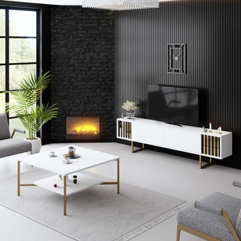 TV komoda GOLD LINE 2 bílá/zlatá 1