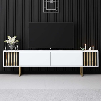 TV komoda GOLD LINE 2 bílá/zlatá 3