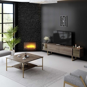 TV komoda GOLD LINE 2 ořech/zlatá 1