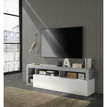 TV komoda HAMBURG 4 beton/bílá lesklá 1