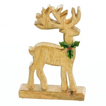 Dekorace jelen s cesmínou HATTIE dřevo, výška 22 cm 2