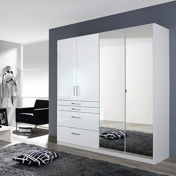 Šatní skříň  HAYDEN alpská bílá, 4 dveře, 2 zrcadla 1