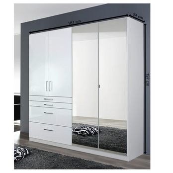 Šatní skříň  HAYDEN alpská bílá, 4 dveře, 2 zrcadla 4