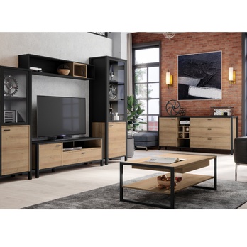 Vitrína HIGH ROCK 8 černá/dub riviera 1