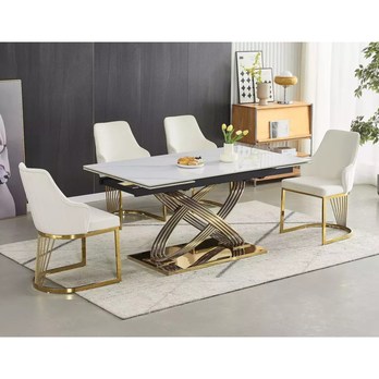 Jídelní stůl HIRMOS 2 bílá lesklá/zlatá 1
