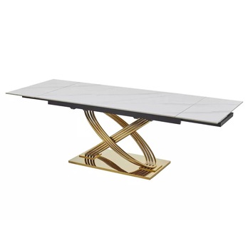 Jídelní stůl HIRMOS 2 bílá lesklá/zlatá 2