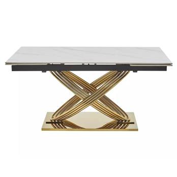 Jídelní stůl HIRMOS 2 bílá lesklá/zlatá 3