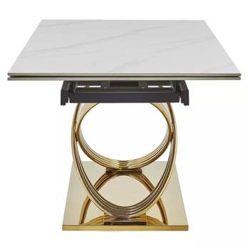 Jídelní stůl HIRMOS 2 bílá lesklá/zlatá 4