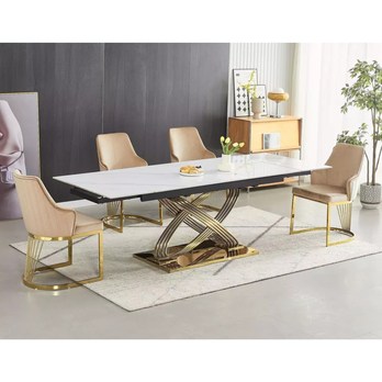 Jídelní stůl HIRMOS 2 bílá lesklá/zlatá 5