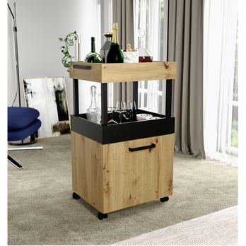 Bar na kolečkách HOME BAR I dub artisan/matná černá 1