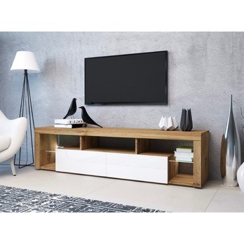 TV stolek HUGO dub wotan/bílá lesklá, šířka 200 cm 1
