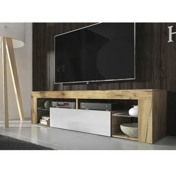 TV stolek HUGO dub wotan/bílá lesklá, 140 cm 1