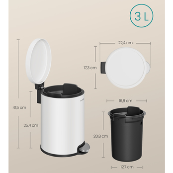 Koupelnový odpadkový koš ISLA bílá, 3 l 6