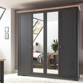 Šatní skříň - 4dvéřová JASMIN II grafit/dub artisan 1