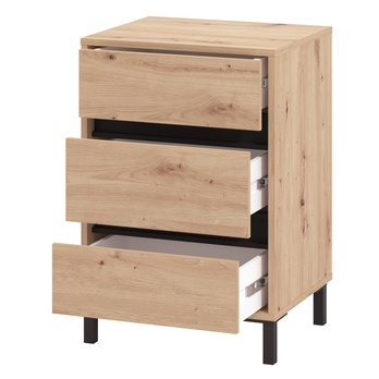 Noční stolek JASMINDA dub artisan/černá, 3 zásuvky 2