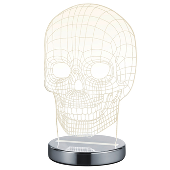 Stolní 3D LED lampa JUGI chrom, lebka 2