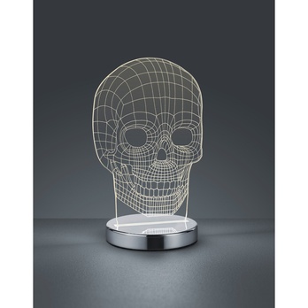 Stolní 3D LED lampa JUGI chrom, lebka 3