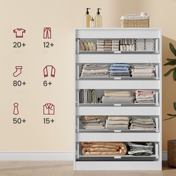 Komoda KAILYN bílá, 5 zásuvek 2