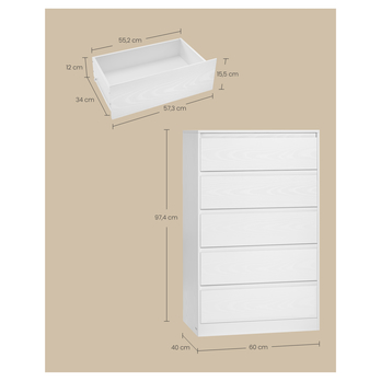 Komoda KAILYN bílá, 5 zásuvek 4