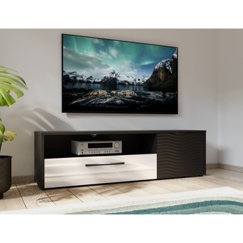 TV komoda KARLSHAMN černá/bílá vysoký lesk 1