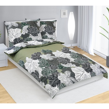 Povlečení KHAKI KVĚT 70x90 a 140x200 cm 1