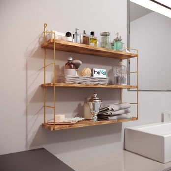 Nástěnný regál KITA hnědá/zlatá 1