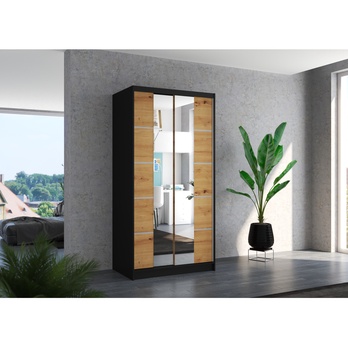 Šatní skříň KSAVERA černá/dub artisan 1